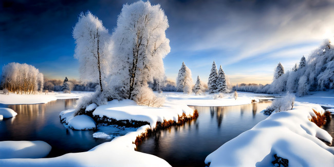 Обои картинки фото разное, компьютерный дизайн, природа, зима, деревья, снег, озеро
