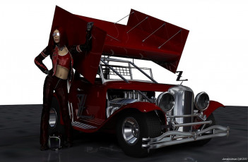 обоя 3д, графика, people, люди, девушка, автомобиль