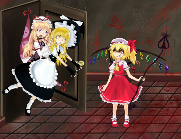 Обои картинки фото аниме, touhou, мариса, кирисаме, юкари, Якумо, фландрия, скарлет