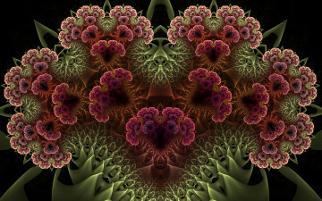 Картинка 3д графика fractal фракталы зелень цветы чёрный фон