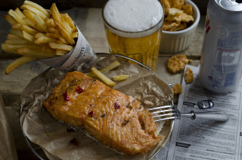 Картинка еда рыбные+блюда +с+морепродуктами фри пиво рыба зелень