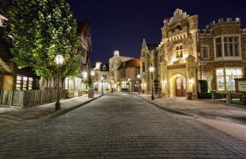 Картинка города диснейленд сша калифорния анахайм дизайн hdr ночь парки дома улица фонари