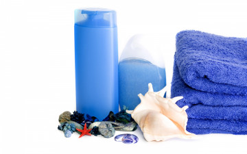 Картинка разное косметика +духи полотенца ракушки