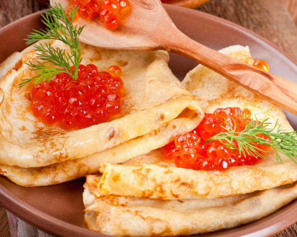 Обои картинки фото еда, блины,  оладьи, красная, икра