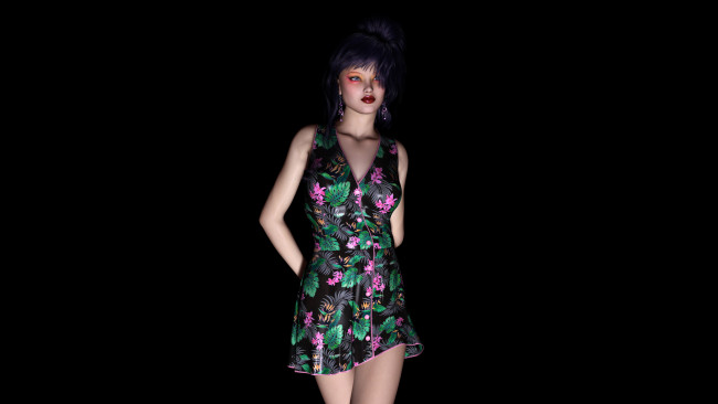 Обои картинки фото 3д графика, people , люди, взгляд, фон, платье, девушка