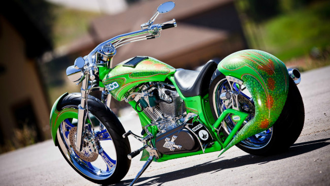 Обои картинки фото мотоциклы, customs, салатовый