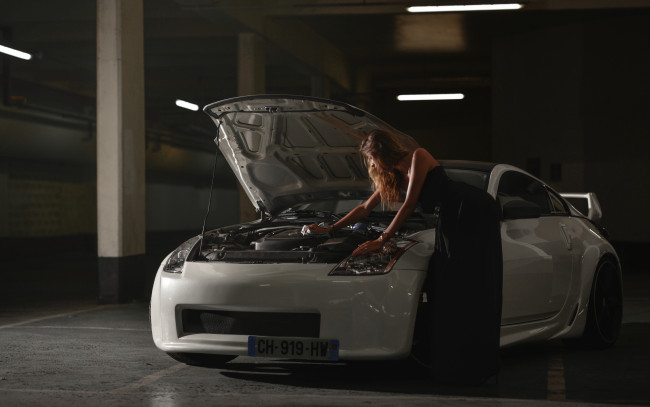 Обои картинки фото автомобили, авто с девушками, платье, белый