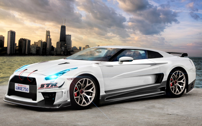 Обои картинки фото автомобили, виртуальный тюнинг, белый, gtr