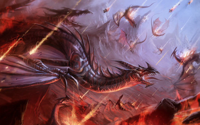 Обои картинки фото фэнтези, драконы, метеориты, огонь
