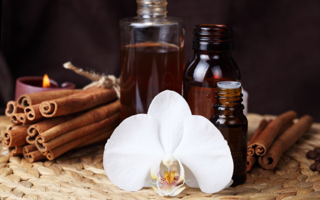 Обои картинки фото разное, косметика,  духи, корица, духи, орхидея