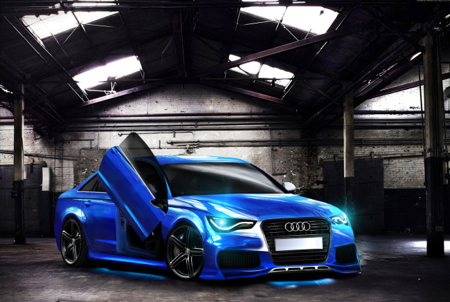 Обои картинки фото автомобили, виртуальный тюнинг, синий, rs6, audi