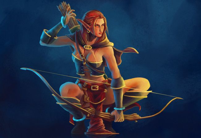 Обои картинки фото фэнтези, эльфы, воин, эльф, лучник, стрелы, лук