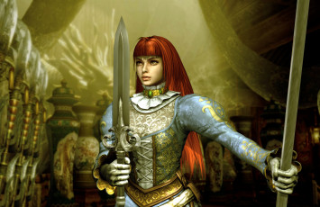 Картинка 3д+графика фантазия+ fantasy фон взгляд меч девушка