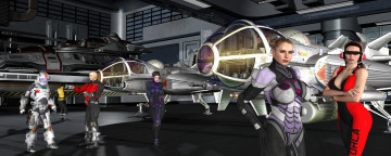 Картинка 3д+графика фантазия+ fantasy самолеты ангар люди