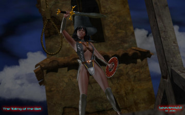 Картинка 3д+графика фантазия+ fantasy щит меч фон взгляд девушка