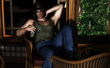 Картинка 3д+графика люди+ people пиво улыбка мужчина взгляд фон