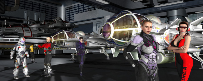 Обои картинки фото 3д графика, фантазия , fantasy, самолеты, ангар, люди