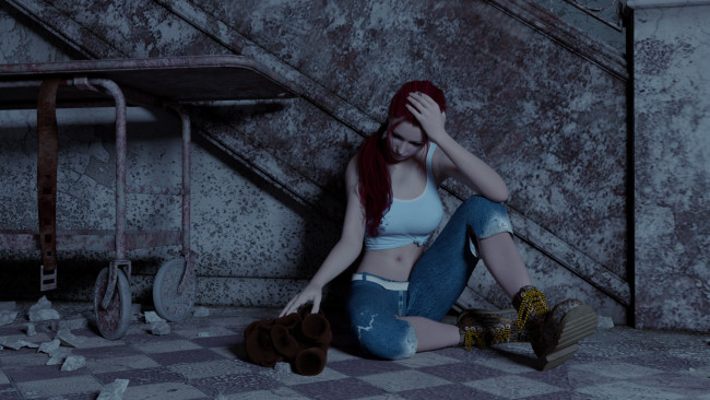 Обои картинки фото 3д графика, люди , people, задумчивость, взгляд, фон, девушка