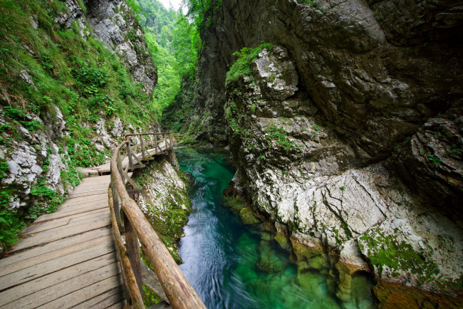 Обои картинки фото природа, реки, озера, ущелье, река, мостки