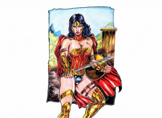 Картинка рисованное комиксы девушка фон взгляд униформа оружие