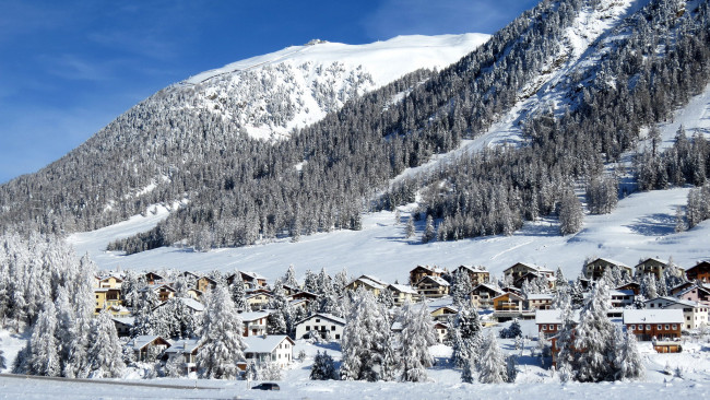 Обои картинки фото города, - пейзажи, снег, дома, горы