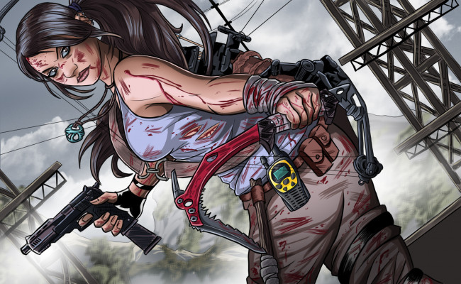 Обои картинки фото видео игры, tomb raider , other, девушка, фон, взгляд, оружие