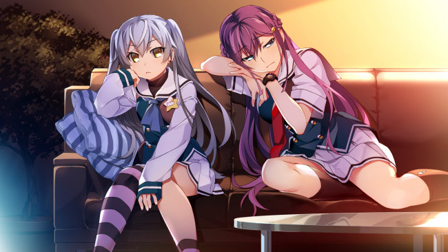 Обои картинки фото аниме, grisaia no kajitsu, девушки, взгляд, фон