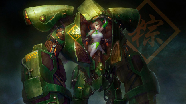 Обои картинки фото фэнтези, роботы,  киборги,  механизмы, робот, девушка