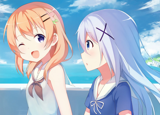 Обои картинки фото аниме, gochuumon wa usagi desu ka, девочки