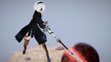 Картинка видео+игры nier +automata бой оружие девушка андроид 2в