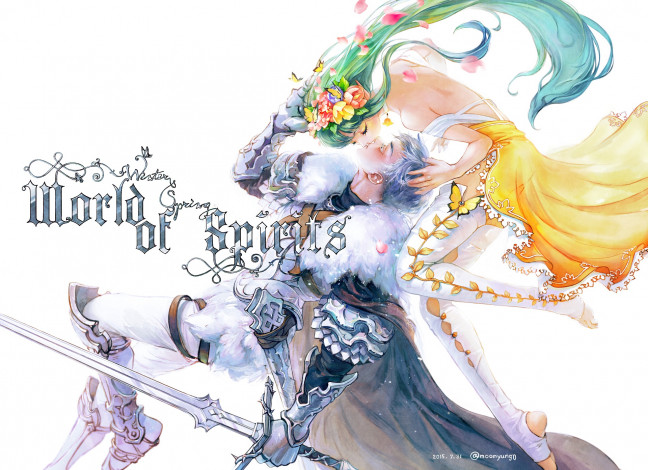 Обои картинки фото аниме, оружие,  техника,  технологии, пара, девушка, рыцарь, парень, меч