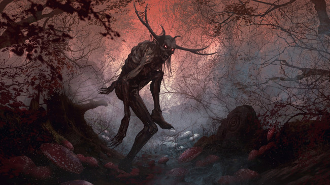 Обои картинки фото фэнтези, существа, рога, ужас, монстр