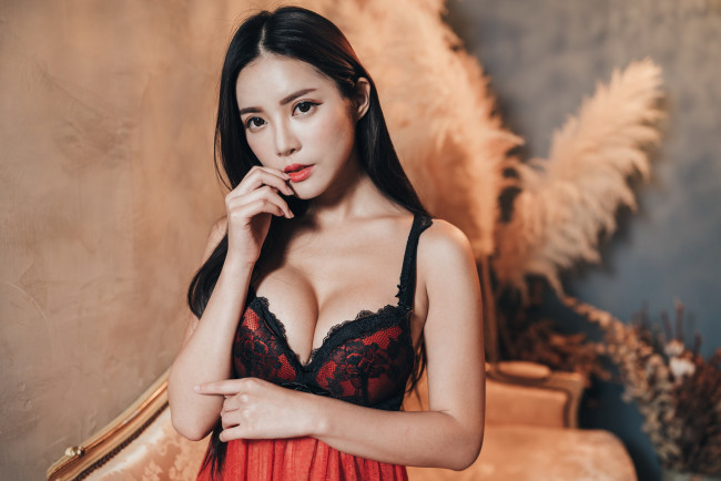 Обои картинки фото девушки, - азиатки, азиатка, декольте, поза