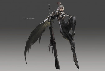 Картинка фэнтези ангелы девушка оружие крыло