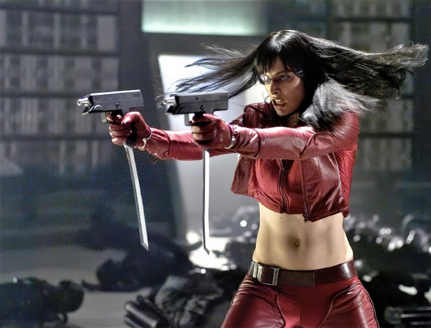 Обои картинки фото кино фильмы, ultraviolet, девушка, оружие, трупы