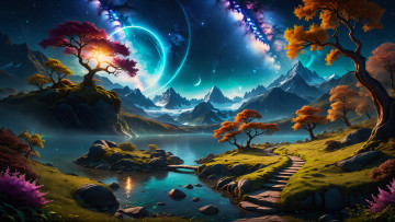 Картинка фэнтези иные+миры +иные+времена dreamy landscape surrealism mountains mystical sky nature