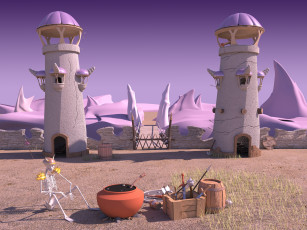 Картинка two towers 3д графика horror ужас 3d скелет башни