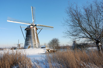 Картинка разное мельницы зима деревья мельница