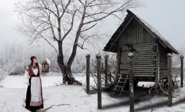 Картинка -Unsort+Креатив девушки unsort креатив дерево василиса зима избушка ворона череп