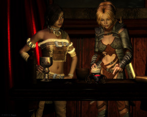 Картинка 3д+графика fantasy+ фантазия девушки свеча чаша стол