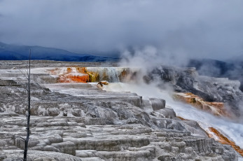 Картинка природа реки озера скалы уступ река лед каскад пар