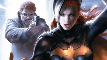 Картинка фэнтези люди арт парень оружие девушка batgirl dc+comics barbara+gordon james+gordon
