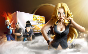 Картинка рисованные люди девушка грузовик огонь карта туман парни