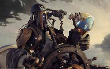 Картинка angel+diaz 3д+графика creatures+ существа робот обезьяна пират штурвал angel diaz