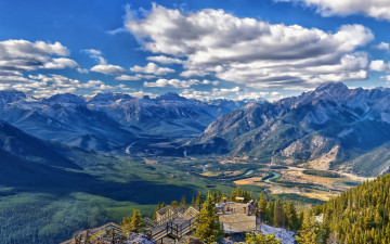 Картинка природа пейзажи дорога канатная снег вершины горы долина лес