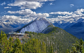 Картинка природа горы вершины дорога канатная снег лес