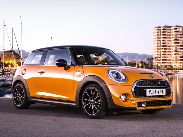 Обои картинки фото автомобили, mini, 2014г, f56, uk-spec, cooper, s, желтый