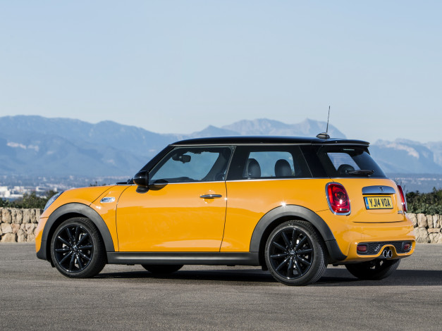 Обои картинки фото автомобили, mini, 2014г, f56, uk-spec, cooper, s, желтый