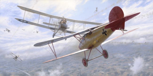 Обои картинки фото авиация, 3д, рисованые, v-graphic, немцы, бой, облака, высота, небо, самолеты