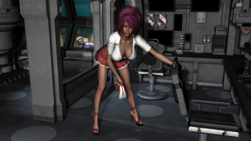 Картинка 3д+графика люди+ people девушка взгляд фон стол стул